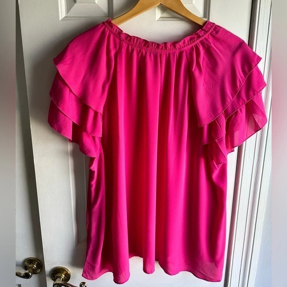 Nanette Lepore bright pink flowy blouse. Plus Size 3x - Picture 2 of 6